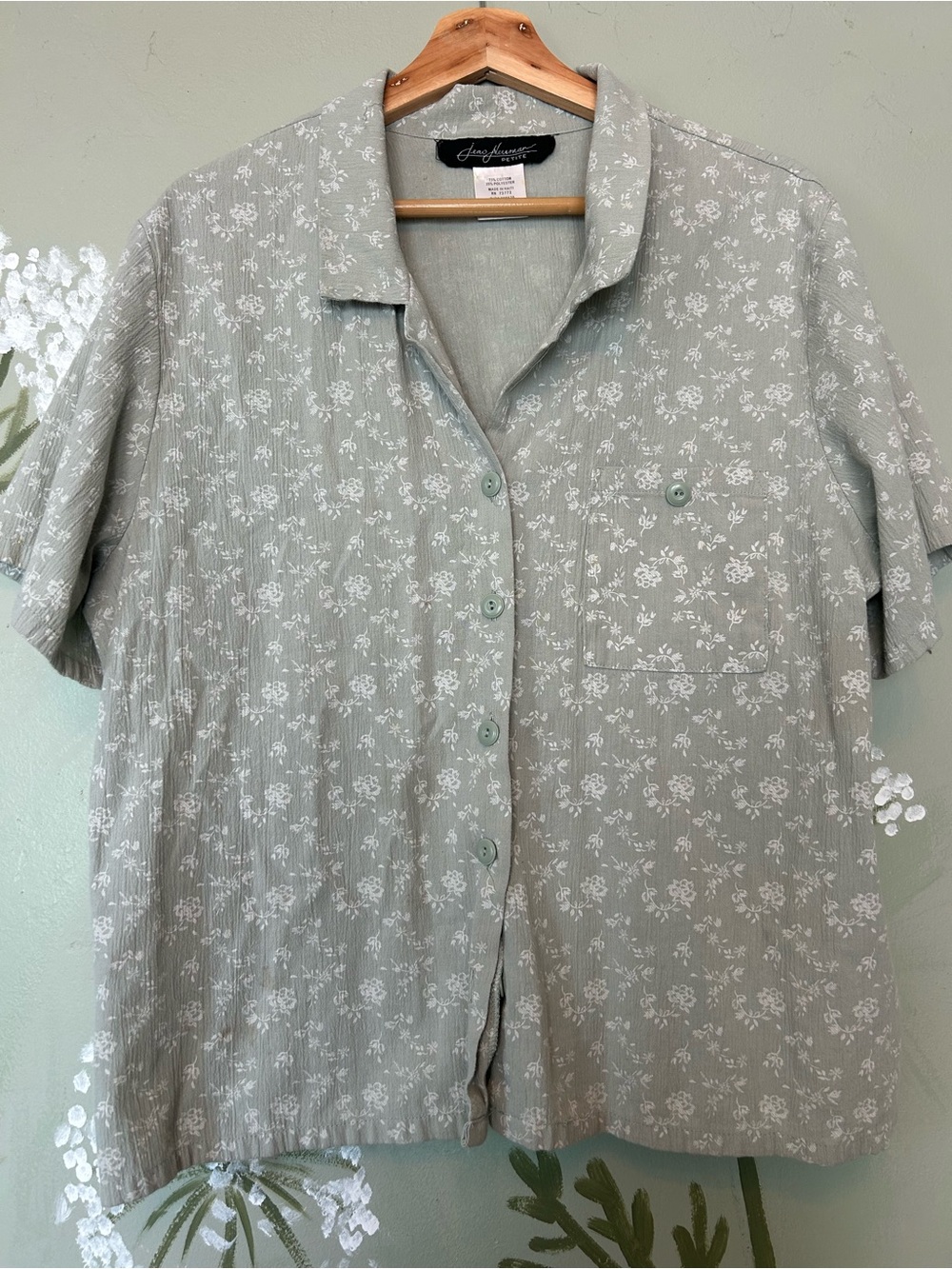 Sage Ditsy Floral Boxy Button-Up Shirt